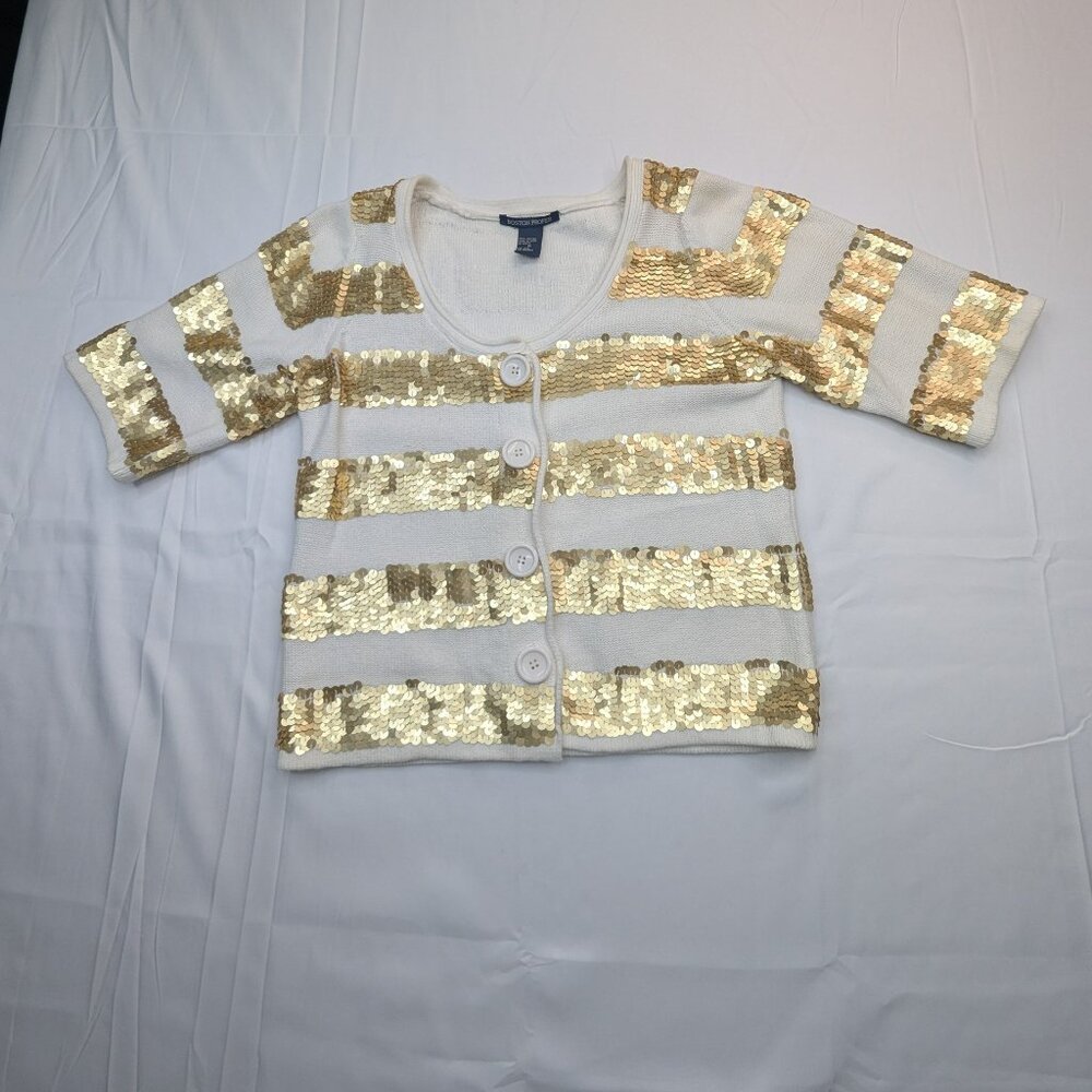 Boston Proper Sequin Striped Sweater Golden Size Medium